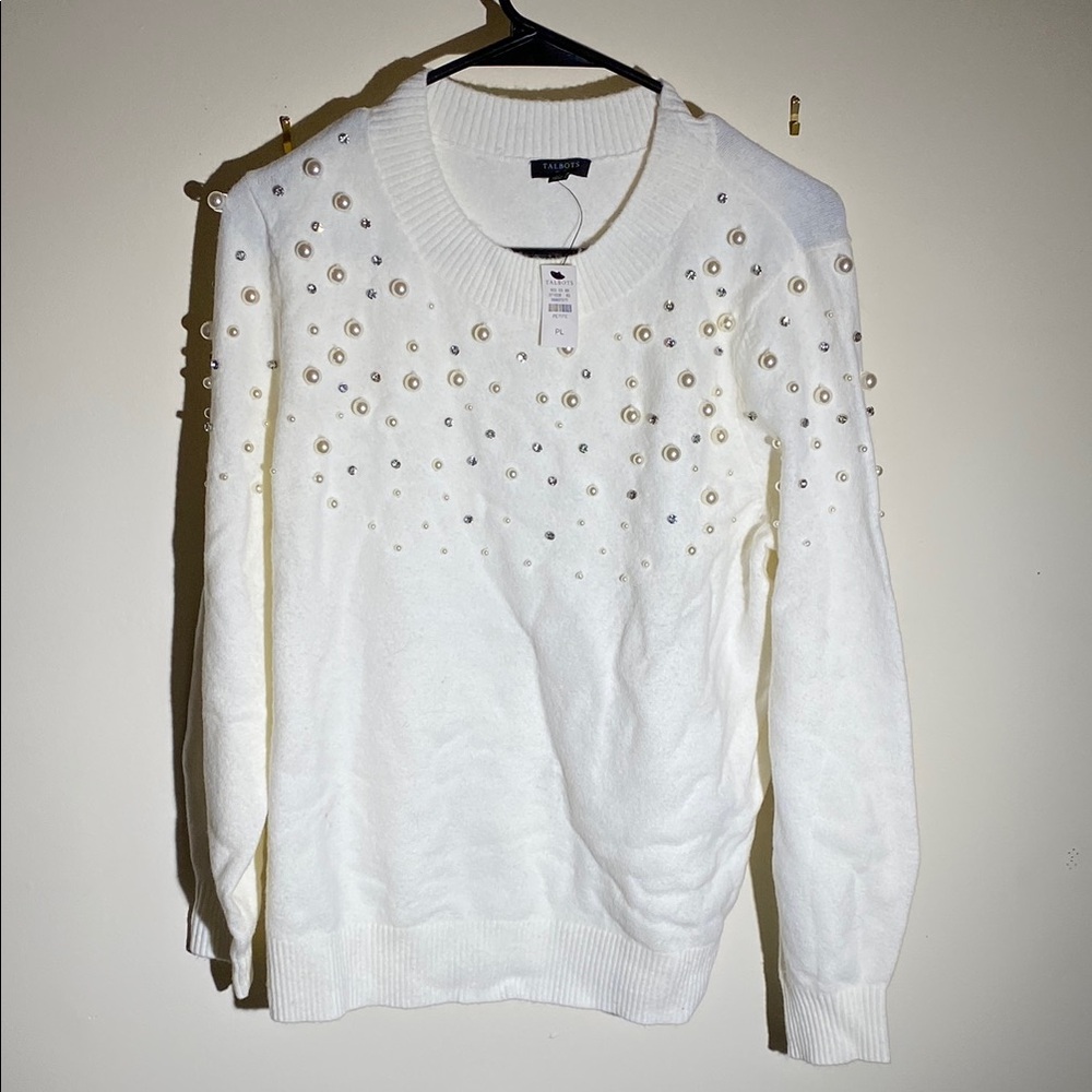 Talbots Pearl & Rhinestone Embellished Sweater - Picture 2 of 7